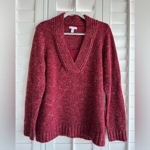 CHARTER CLUB Women's Burgundy Long Sleeve V-Neck Sweater Size XL